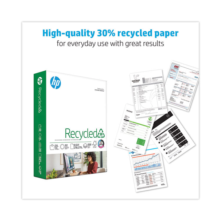 HP Papers Recycled30 Paper, 92 Bright, 20 lb Bond Weight, 8.5 x 11, White, 500 Sheets/Ream, 10 Reams/Carton (HEW112100)