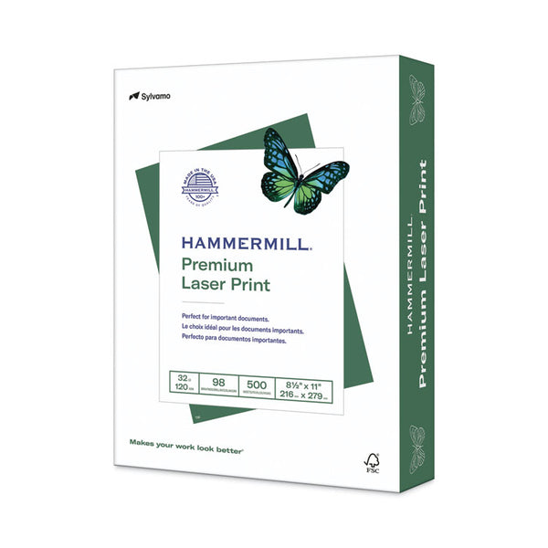 Hammermill® Premium Laser Print Paper, 98 Bright, 32 lb Bond Weight, 8.5 x 11, White, 500/Ream (HAM104646)