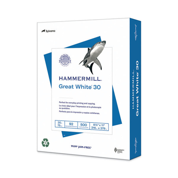 Hammermill® Great White 30 Recycled Print Paper, 92 Bright, 20 lb Bond Weight, 8.5 x 11, White, 500/Ream (HAM86700RM)