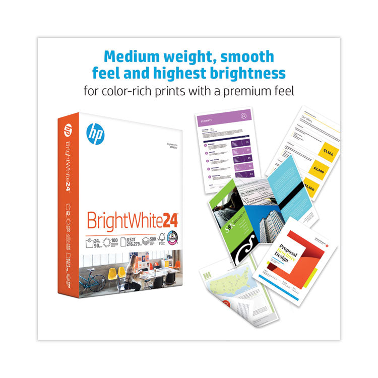 HP Papers Brightwhite24 Paper, 100 Bright, 24 lb Bond Weight, 8.5 x 11, Bright White, 500/Ream (HEW203000)