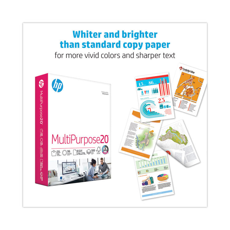 HP Papers MultiPurpose20 Paper, 96 Bright, 20 lb Bond Weight, 8.5 x 11, White, 500 Sheets/Ream, 10 Reams/Carton (HEW112000CT)