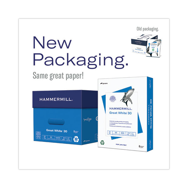 Hammermill® Great White 30 Recycled Print Paper, 92 Bright, 20lb Bond Weight, 8.5 x 11, White, 500/Ream,10 Reams/Carton,40 Cartons/Pallet (HAM86700PLT)