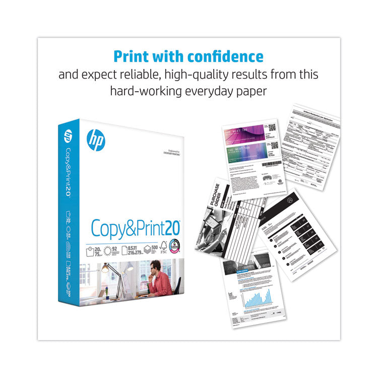 HP Papers CopyandPrint20 Paper, 92 Bright, 20 lb Bond Weight, 8.5 x 11, White, 400 Sheets/Ream, 6 Reams/Carton (HEW200010) Case of 6