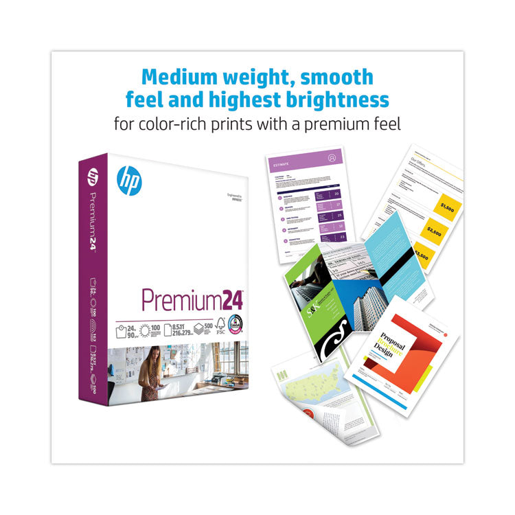 HP Papers Premium24 Paper, 98 Bright, 24 lb Bond Weight, 8.5 x 11, Ultra White, 500 Sheets/Ream, 5 Reams/Carton (HEW115300)