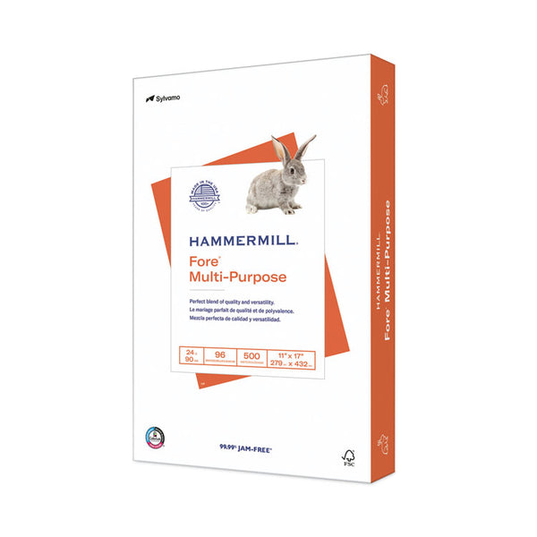 Hammermill® Fore Multipurpose Print Paper, 96 Bright, 24 lb Bond Weight, 11 x 17, White, 500/Ream (HAM102848)