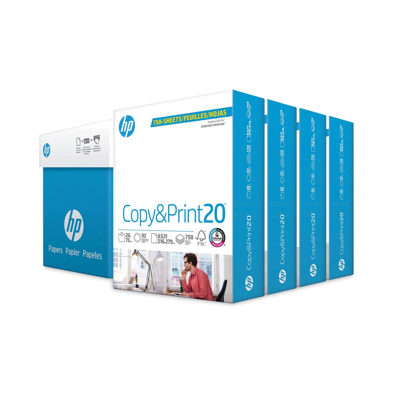 HP Papers CopyandPrint20 Paper, 92 Bright, 20 lb Bond Weight, 8.5 x 11, White, 750 Sheets/Ream, 4 Reams/Carton (HEW200030) Case of 4