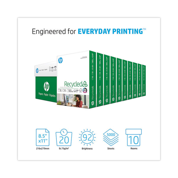 HP Papers Recycled30 Paper, 92 Bright, 20 lb Bond Weight, 8.5 x 11, White, 500 Sheets/Ream, 10 Reams/Carton (HEW112100)