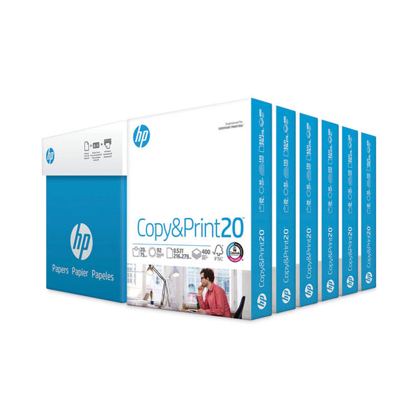 HP Papers CopyandPrint20 Paper, 92 Bright, 20 lb Bond Weight, 8.5 x 11, White, 400 Sheets/Ream, 6 Reams/Carton (HEW200010)