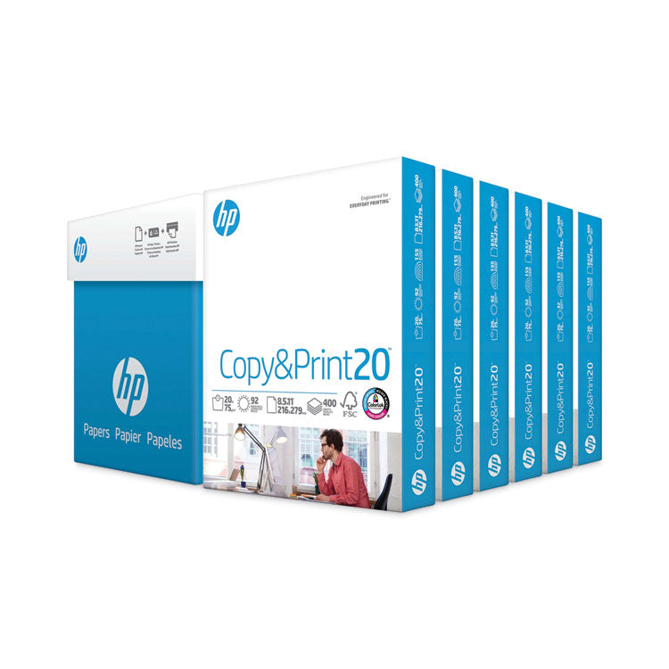 HP Papers CopyandPrint20 Paper, 92 Bright, 20 lb Bond Weight, 8.5 x 11, White, 400 Sheets/Ream, 6 Reams/Carton (HEW200010) Case of 6