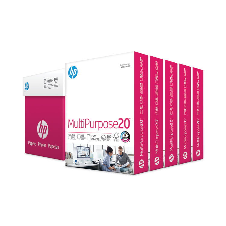 HP Papers MultiPurpose20 Paper, 96 Bright, 20 lb Bond Weight, 8.5 x 11, White, 500 Sheets/Ream, 5 Reams/Carton (HEW115100) 5 Reams