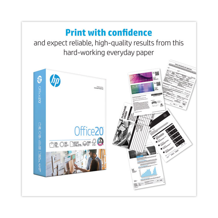 HP Papers Office20 Paper, 92 Bright, 20 lb Bond Weight, 8.5 x 11, White, 500 Sheets/Ream, 5 Reams/Carton (HEW172160) Case of 2,500