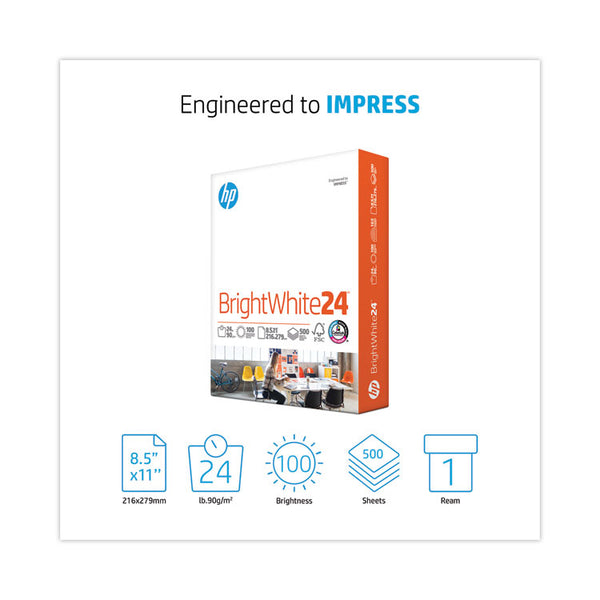 HP Papers Brightwhite24 Paper, 100 Bright, 24 lb Bond Weight, 8.5 x 11, Bright White, 500/Ream (HEW203000)