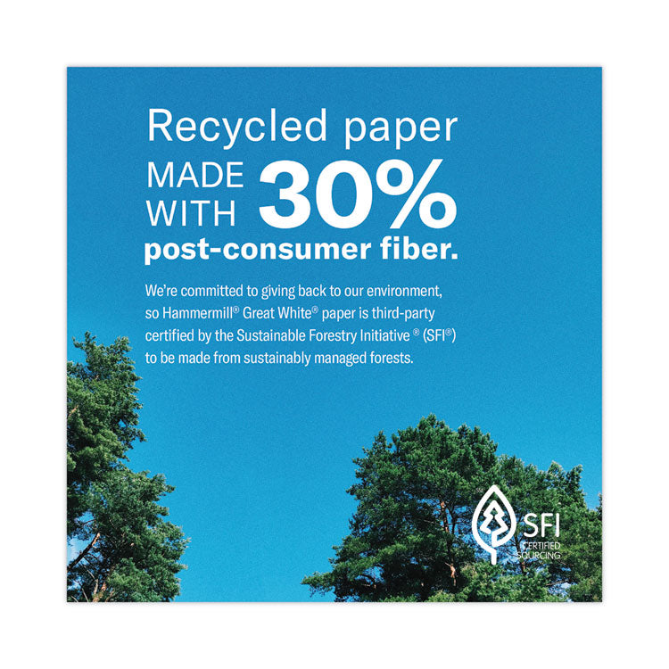 Hammermill® Great White 30 Recycled Print Paper, 92 Bright, 20 lb Bond Weight, 8.5 x 11, White, 500/Ream (HAM86700RM)