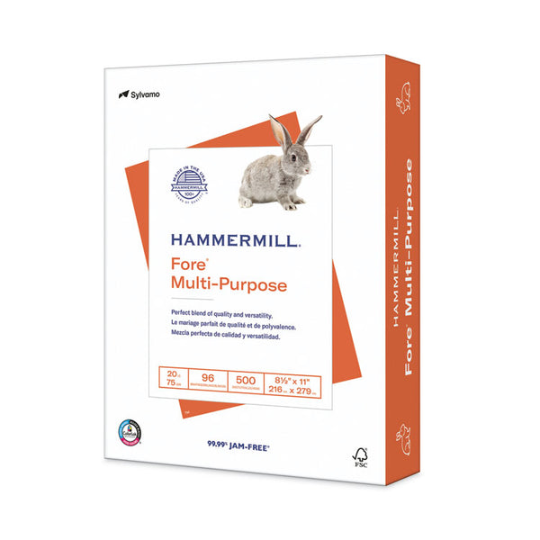 Hammermill® Fore Multipurpose Print Paper, 96 Bright, 20 lb Bond Weight, 8.5 x 11, White, 500 Sheets/Ream (HAM103267RM)
