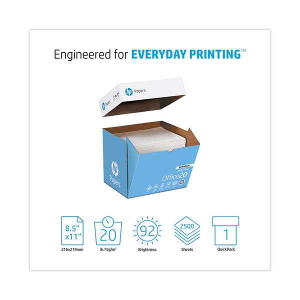 HP Papers Office20 Paper, 92 Bright, 20 lb Bond Weight, 8.5 x 11, White, 2, 500/Carton (HEW112103)