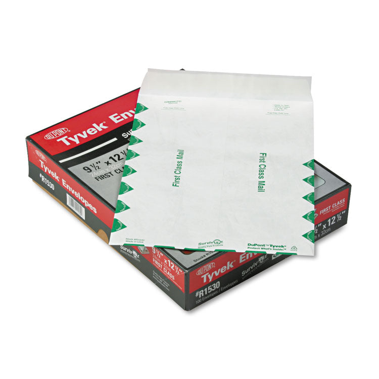 Survivor® Lightweight 14 lb Tyvek Catalog Mailers, First Class, #12 1/2, Square Flap, Redi-Strip Closure, 9.5 x 12.5, White, 100/Box (QUAR1530) Box of 100