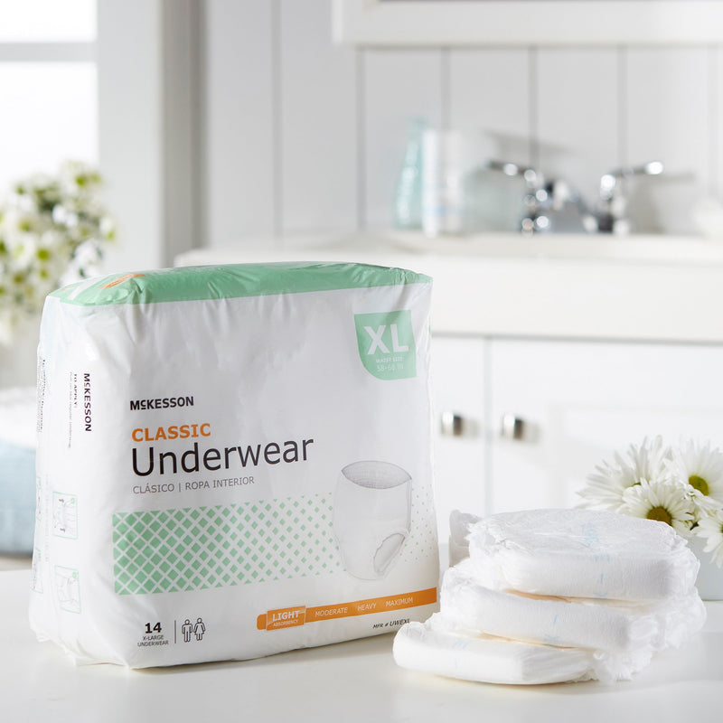 McKesson Classic Unisex Adult Absorbent Underwear Pull On with Tear Away Seams X-Large Disposable Light Absorbency (884178_BG) 1/BG