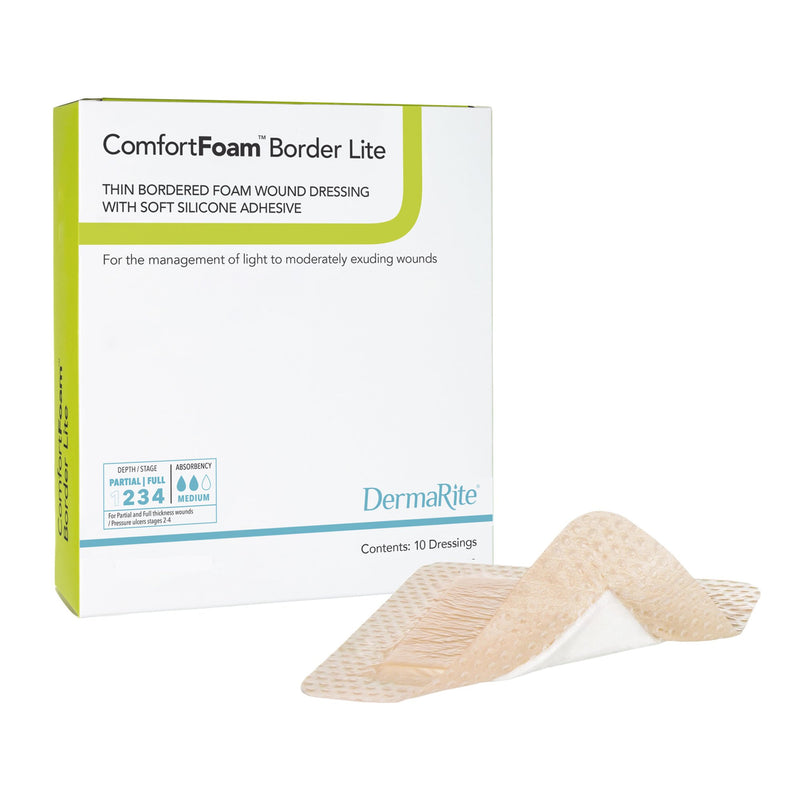 ComfortFoam™ Border Lite Thin Foam Dressing 2 X 2 Inch With Border Waterproof Backing Silicone Adhesive Square Sterile (1003184_BX) 10/BX