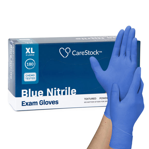 CareStock™ Exam Glove X-Large NonSterile Nitrile Standard Cuff Length Textured Fingertips Blue Chemo Tested (1230899_BX) 180/BX