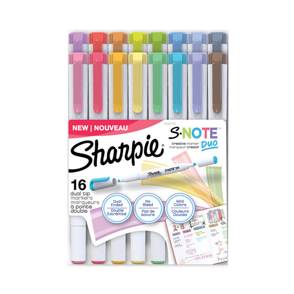 Sharpie® S-Note Creative Markers, Assorted Ink Colors, Bullet/Chisel Tip, White Barrel, 16/Pack (SAN2154174) Pack of 16