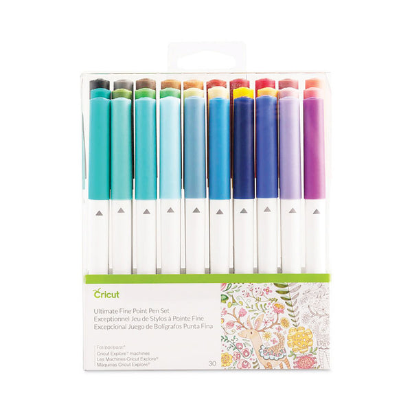 Cricut® Ultimate Fine Point Porous Point Pens, Stick, Fine 0.4 mm, Assorted Ink Colors, White Barrel, 30/Set (CCU2004060) Pack of 30