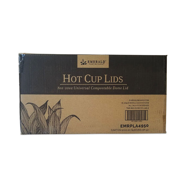 Emerald™ Plant to Plastic Fully Closed PLA Hot Cup Lid, Fits 8 oz to 20 oz, White, 50/Pack, 20 Packs/Carton (DFDPME01099)