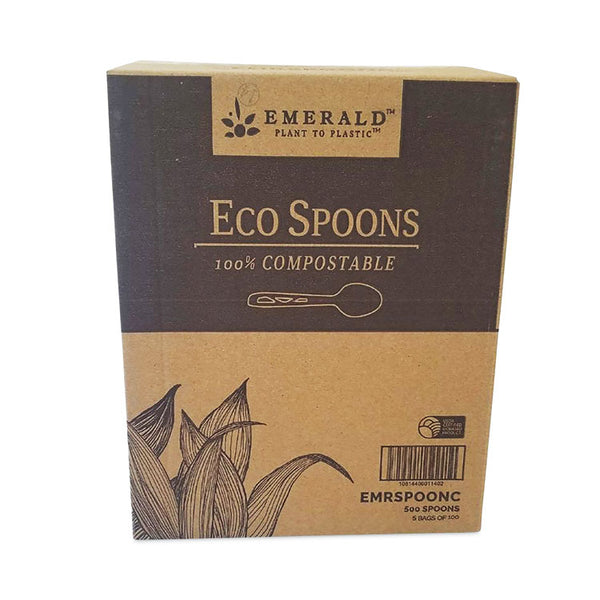 Emerald™ Plant to Plastic Compostable Cutlery, Spoon, White, 1,000/Carton (DFDPME01140)