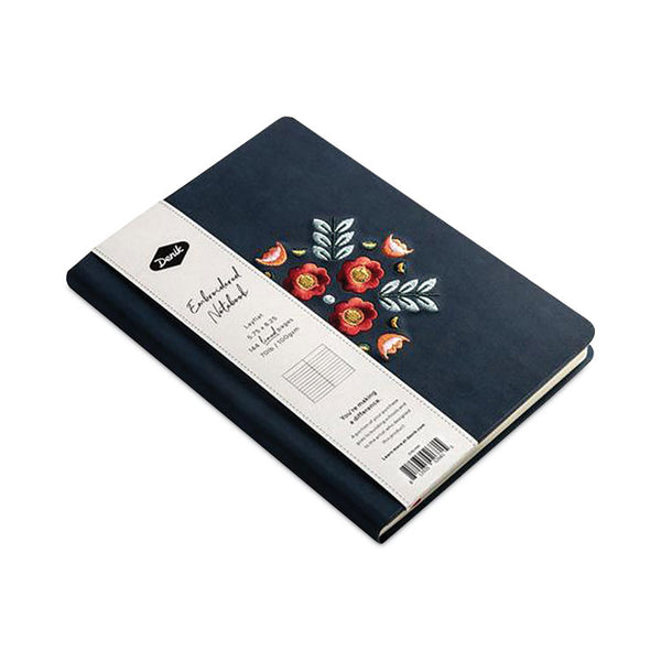 Denik Vegan-Suede Layflat Hardbound Journal, Evelyn's Floral Bouquet, College Rule, Dark Blue/Multicolor Cover, (72) 8 x 5.5 Sheets (DNKAHBC550L) Each