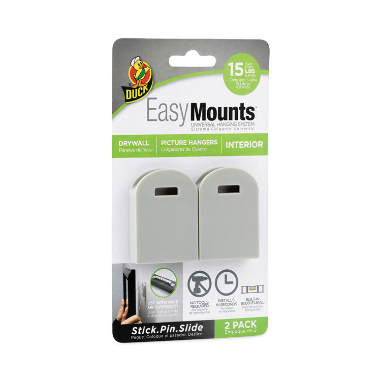 Duck® Duck EasyMounts Small Picture Hanger, Gray, 15 lb Capacity, 2 Hangers (DUC287393) Each
