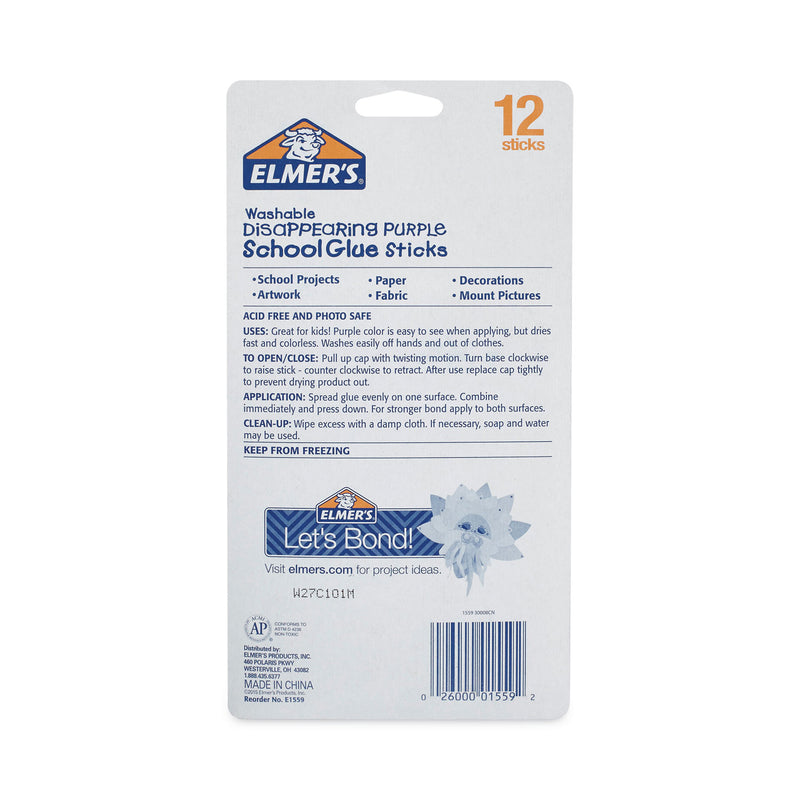Elmer's® Disappearing Purple School Glue Stick, 0.21 oz, Dries Clear, 12/Pack (EPIE1559) Pack of 12
