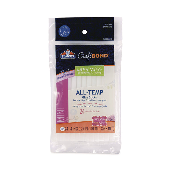 Elmer's® CraftBond Less Mess All-Temp Glue Sticks, 0.27" x 4", Dries Clear, 24/Pack (EPIE6055) Box of 24