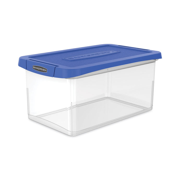 Bankers Box® Latch Lid Storage Bin, 22.38" x 14.19" x 10.63", Clear/Blue (FEL86101) Each