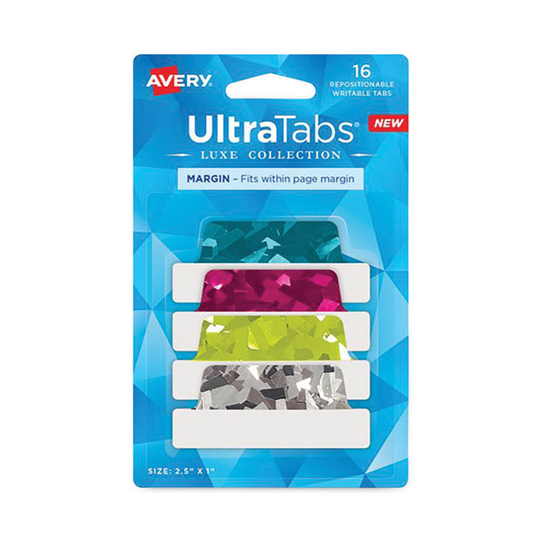 Avery® Ultra Tabs Luxe Collection Repositionable Tabs, 1/5-Cut, Assorted Jewel Prism Colors, 2.5" Wide, 16/Pack (AVE74147)