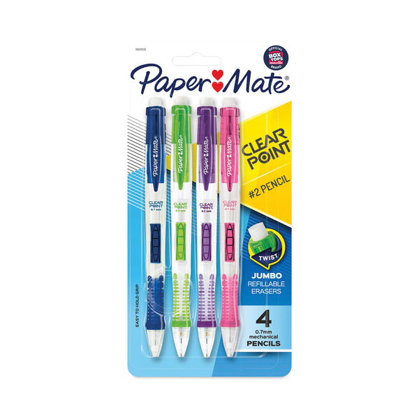 Paper Mate® Clear Point Mechanical Pencil, 0.7 mm, HB (#2), Black Lead, Assorted Barrel Colors, 4/Pack (PAP2087147) Pack of 4