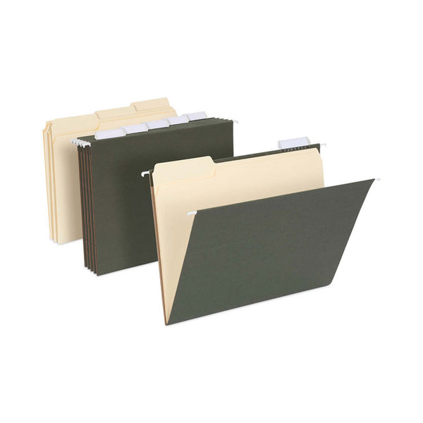 Pendaflex® Hanging File Folder Combo Kit, Letter Size, (25) 1/5-Cut Standard Green Hanging Folders, (50) 1/3-Cut Manila File Folders (PFX99200EE) Box of 75