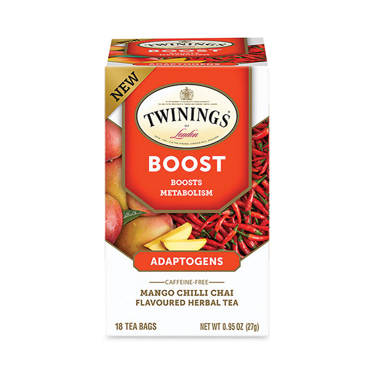 TWININGS® Boost Mango Chili Chai Herbal Tea Bags, 0.95 oz, 18/Box (TWGTNA54440)