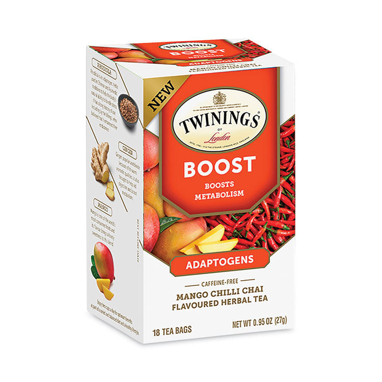 TWININGS® Boost Mango Chili Chai Herbal Tea Bags, 0.95 oz, 18/Box (TWGTNA54440)