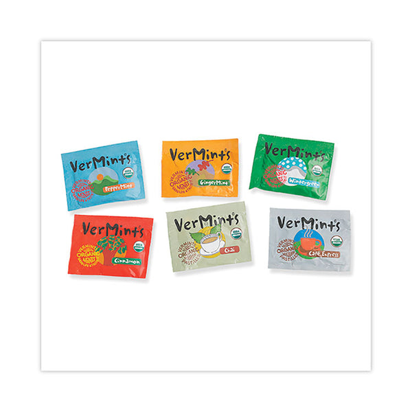 VerMints® VerMints Organic Mints/Pastilles, Assorted Flavors, 2 Mints/0.7 oz Individually Wrapped, 120/Box (VEMVNT00991) Box of 120