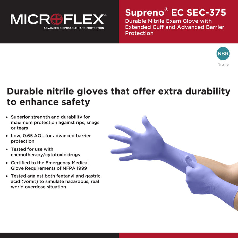 Supreno® EC Exam Glove X-Large NonSterile Nitrile Extended Cuff Length Textured Fingertips Blue Chemo Tested / Fentanyl Tested (446002_CS) 500/CS