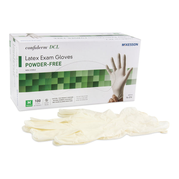 McKesson Confiderm® Exam Glove Medium NonSterile Latex Standard Cuff Length Smooth Ivory Not Rated (354436_BX) 100/BX