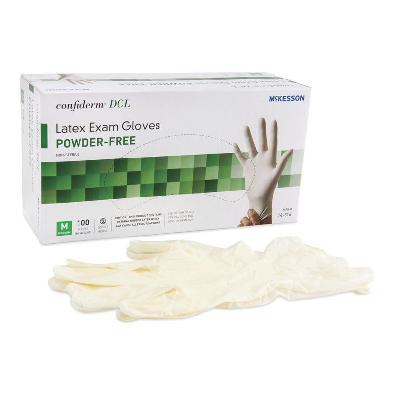 McKesson Confiderm® Exam Glove Medium NonSterile Latex Standard Cuff Length Smooth Ivory Not Rated (354436_BX) 100/BX