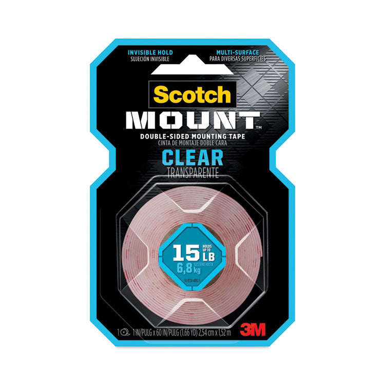 Scotch® Permanent Clear Mounting Tape, Holds Up to 15 lbs, 1 x 60, Clear (MMM410H)