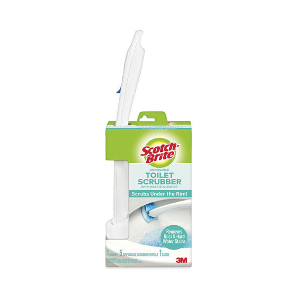 Scotch-Brite® Toilet Scrubber Starter Kit, 1 Handle and 5 Scrubbers, White/Blue (MMM558SK4NP)