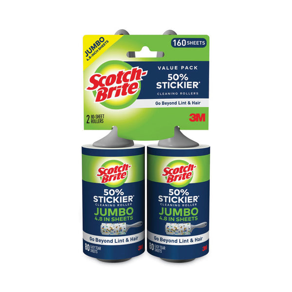 Scotch-Brite™ 50% Stickier Giant Surface Lint Roller Twin Pack, 2/Pack, 80 Sheets/Roller (MMM830GRS80TP)