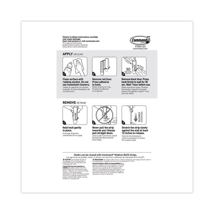 Command™ General Purpose Hooks, Medium, Metal, White, 2 lb Capacity, 35 Hooks and 40 Strips/Pack (MMM17065S35NA)