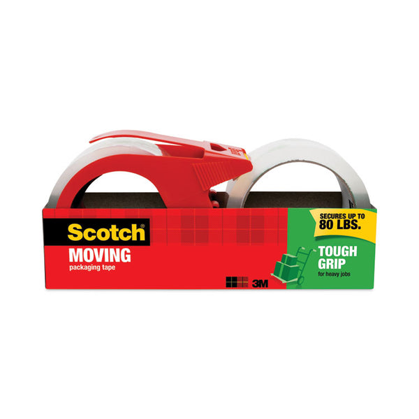Scotch® Tough Grip Moving Packaging Tape with Dispenser, 3" Core, 1.88" x 38.2 yds, Clear, 2/Pack (MMM3500S21RD)