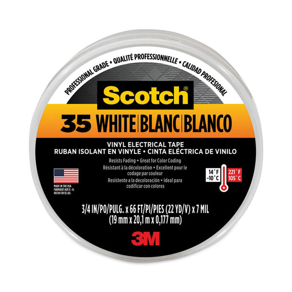 3M™ Scotch 35 Vinyl Electrical Color Coding Tape, 3" Core, 0.75" x 66 ft, White (MMM10828) 1 Roll