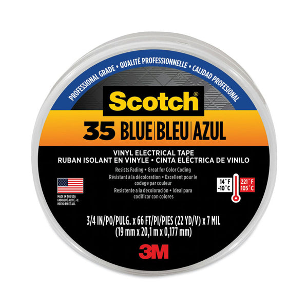 3M™ Scotch 35 Vinyl Electrical Color Coding Tape, 3" Core, 0.75" x 66 ft, Blue (MMM10836) 1 Roll