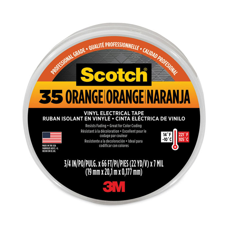 3M™ Scotch 35 Vinyl Electrical Color Coding Tape, 3" Core, 0.75" x 66 ft, Orange (MMM10869) 1 Roll