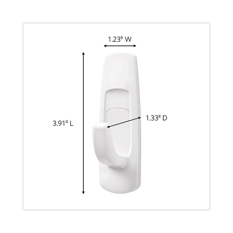 Command™ General Purpose Hooks, Large, Plastic, White, 5 lb Capacity, 1 Hook and 2 Strips/Pack (MMM17003ES) 1 Set